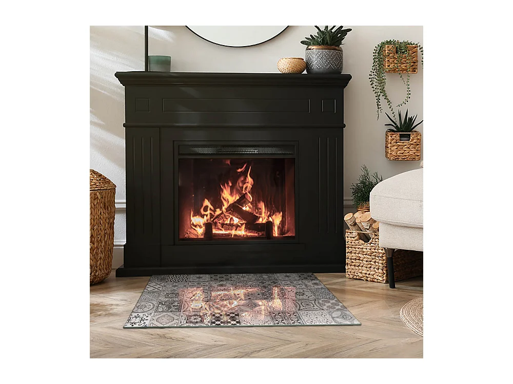 Glasplatte zum Schutz vor Funkenflug, Kaminauflage - Rechteck - 80x60 - Keramikfliesenmuster