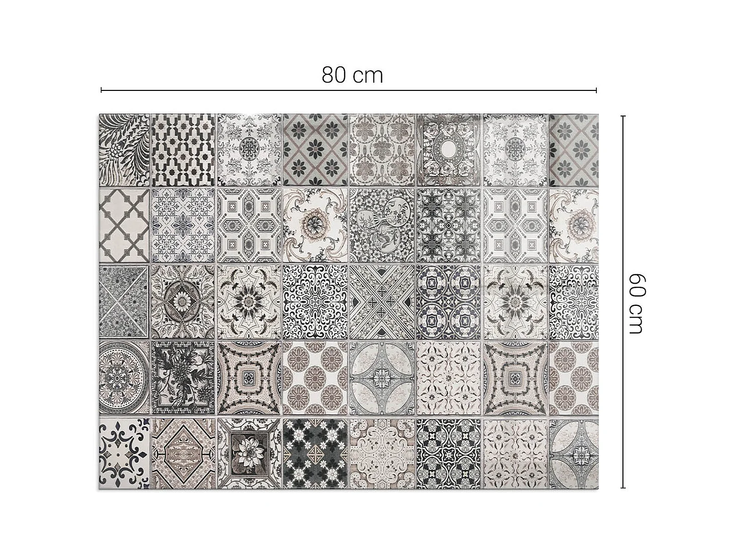 Glasplatte zum Schutz vor Funkenflug, Kaminauflage - Rechteck - 80x60 - Keramikfliesenmuster