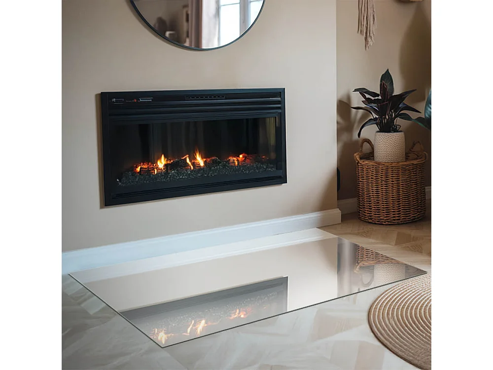 Glasplatte zum Schutz vor Funkenflug, Kaminauflage - Rechteck - 120x80 - Elfenbeinfarbe