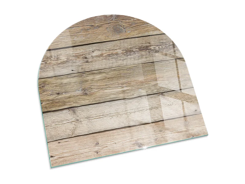 Plaque de sol en verre pour poêle - semi-circulaire - 100x100 - Une boîte avec du bois coupé