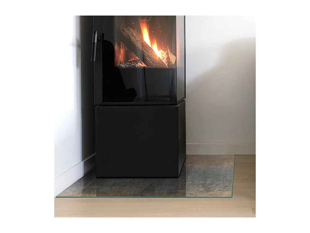 Plaque de sol en verre pour poêle - Carré - 60x60 - Modèle texturé abstrait