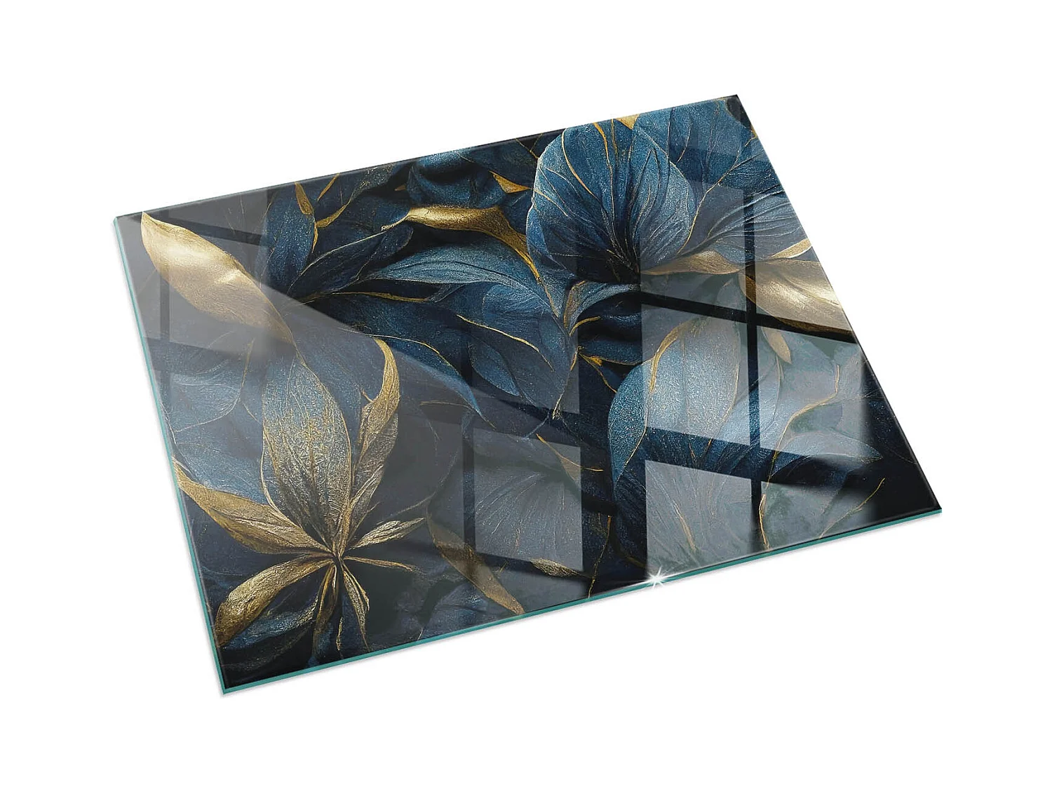Glasplatte zum Schutz vor Funkenflug, Kaminauflage - Rechteck - 120x80 - Elegante Blätter in der Textur