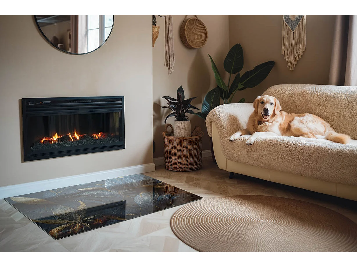 Plaque de sol en verre pour poêle - Rectangle - 120x80 - Feuilles élégantes en texture