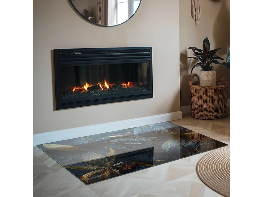 Plaque de sol en verre pour poêle - Rectangle - 120x80 - Feuilles élégantes en texture