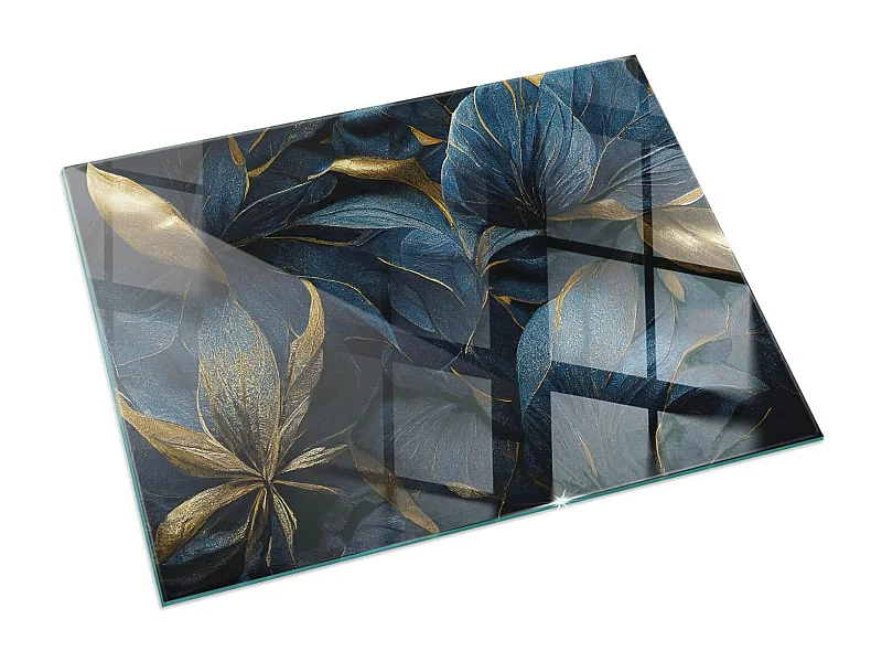 Glasplatte zum Schutz vor Funkenflug, Kaminauflage - Rechteck - 120x80 - Elegante Blätter in der Textur