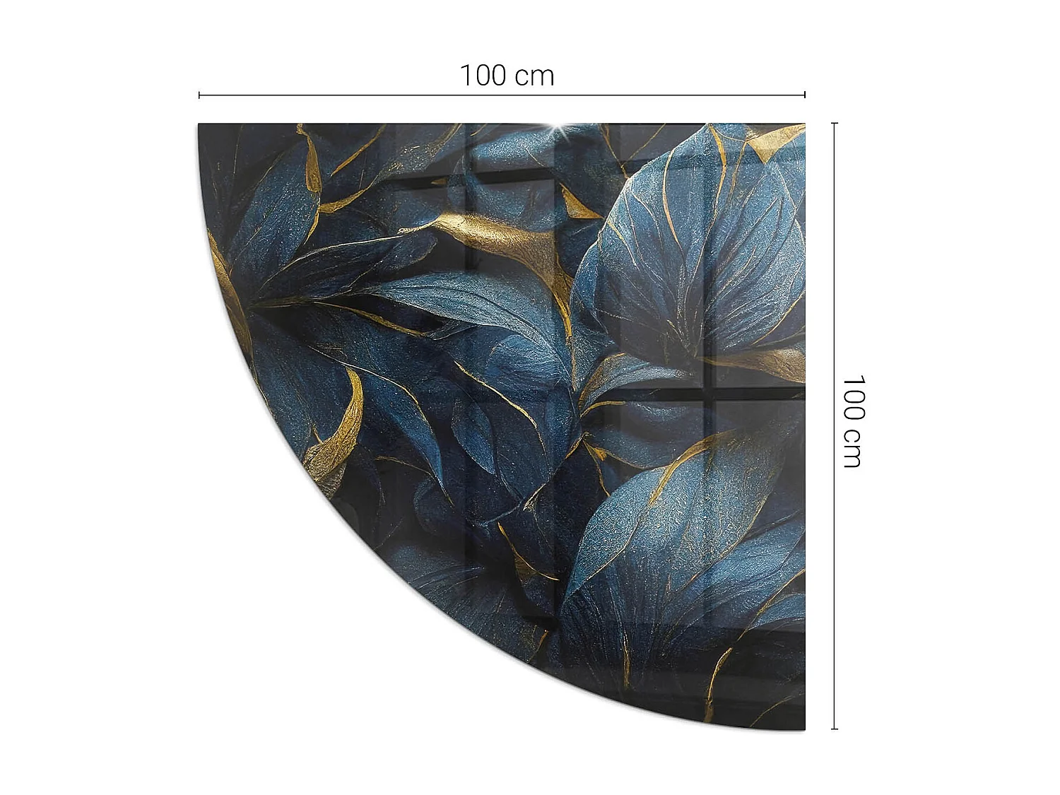 Glasplatte zum Schutz vor Funkenflug, Kaminauflage - Ein Viertel - 1/4 100x100 - Elegante Blätter in der Textur