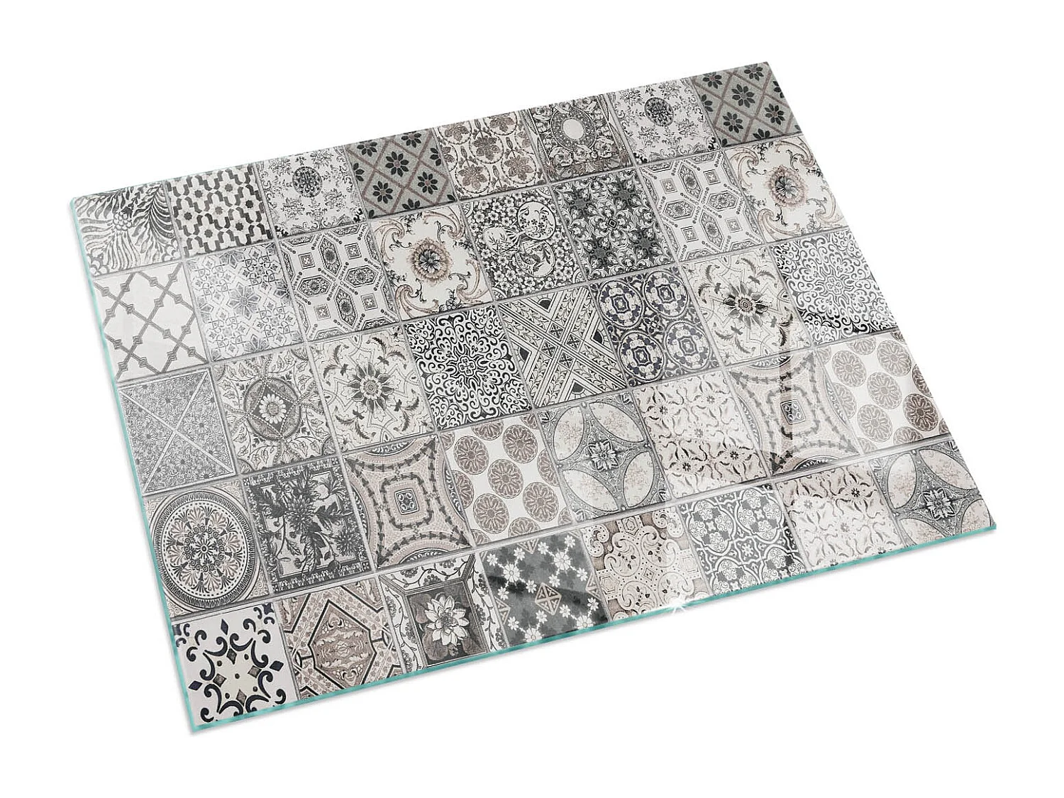 Glasplatte zum Schutz vor Funkenflug, Kaminauflage - Rechteck - 60X40 - Dekorative Fliesenmuster
