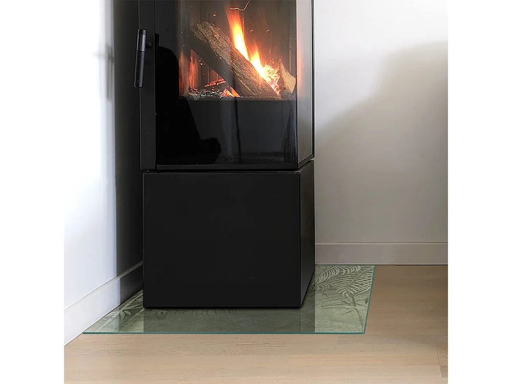 Vloerplaat voor houtkachel, onder open haard - Vierkant - 50x50 - Tropische bladeren op de achtergrond