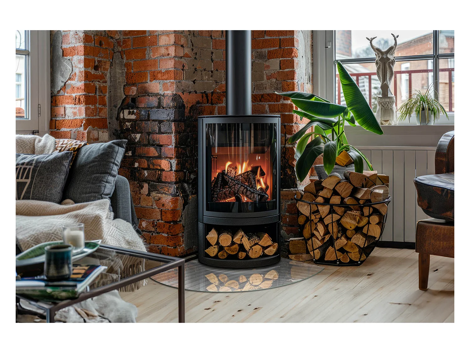 Plaque de sol en verre pour poêle - Un quart - 1/4 100x100 - Des vagues de lignes délicates