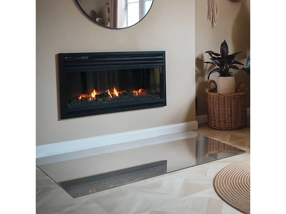 Glasplatte zum Schutz vor Funkenflug, Kaminauflage - Rechteck - 140x70 - Betontextur mit Wirkung