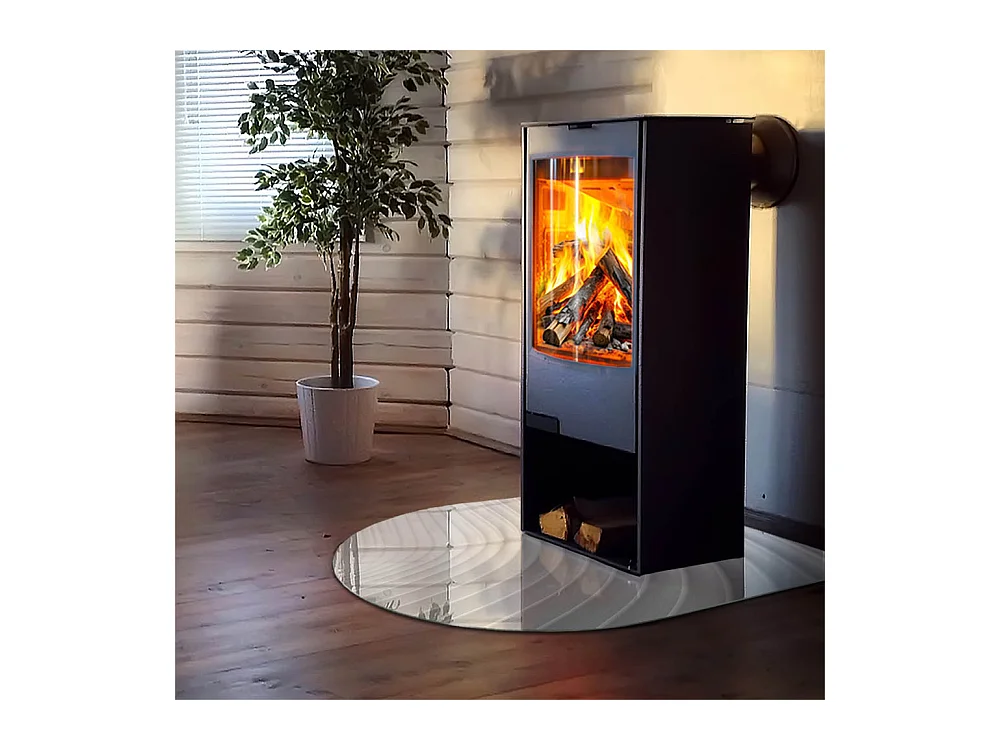 Plaque de sol en verre pour poêle - semi-circulaire - 100x100 - Modèle fluide abstrait