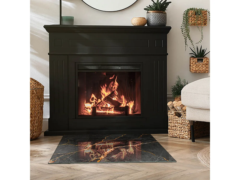 Glasplatte zum Schutz vor Funkenflug, Kaminauflage - Rechteck - 80x60 - Natursteinmuster