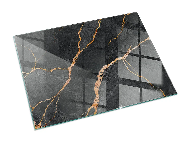 Plaque de sol en verre pour poêle - Rectangle - 60X40 - Marbre élégant avec des veines