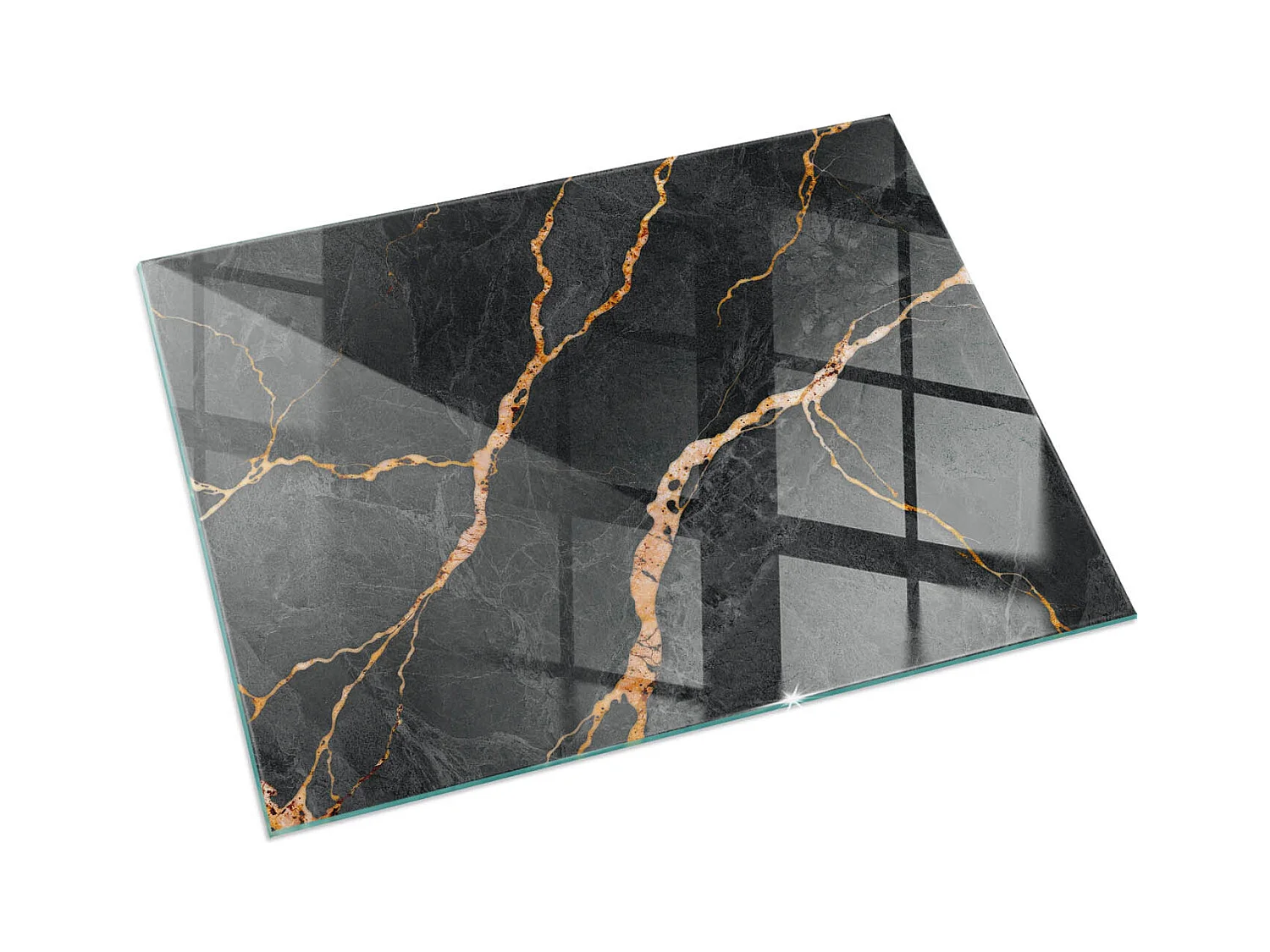 Glasplatte zum Schutz vor Funkenflug, Kaminauflage - Rechteck - 60X40 - Eleganter Marmor mit Adern