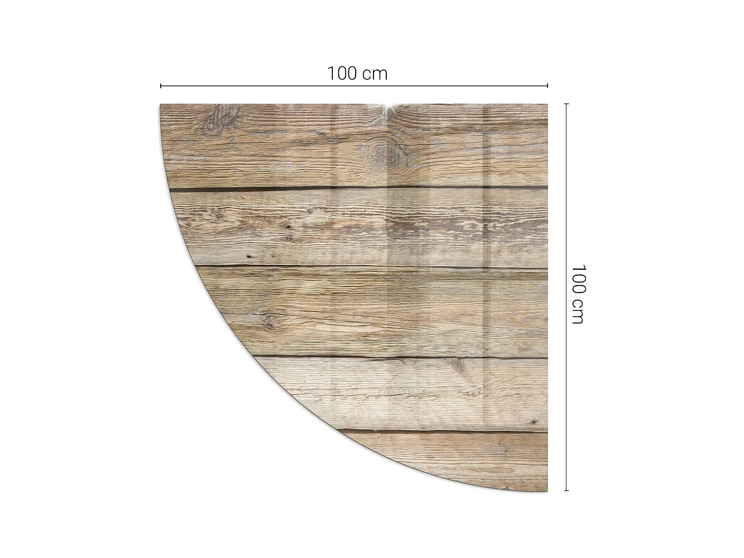 Plaque de sol en verre pour poêle - Un quart - 1/4 100x100 - Texture des planches de bois