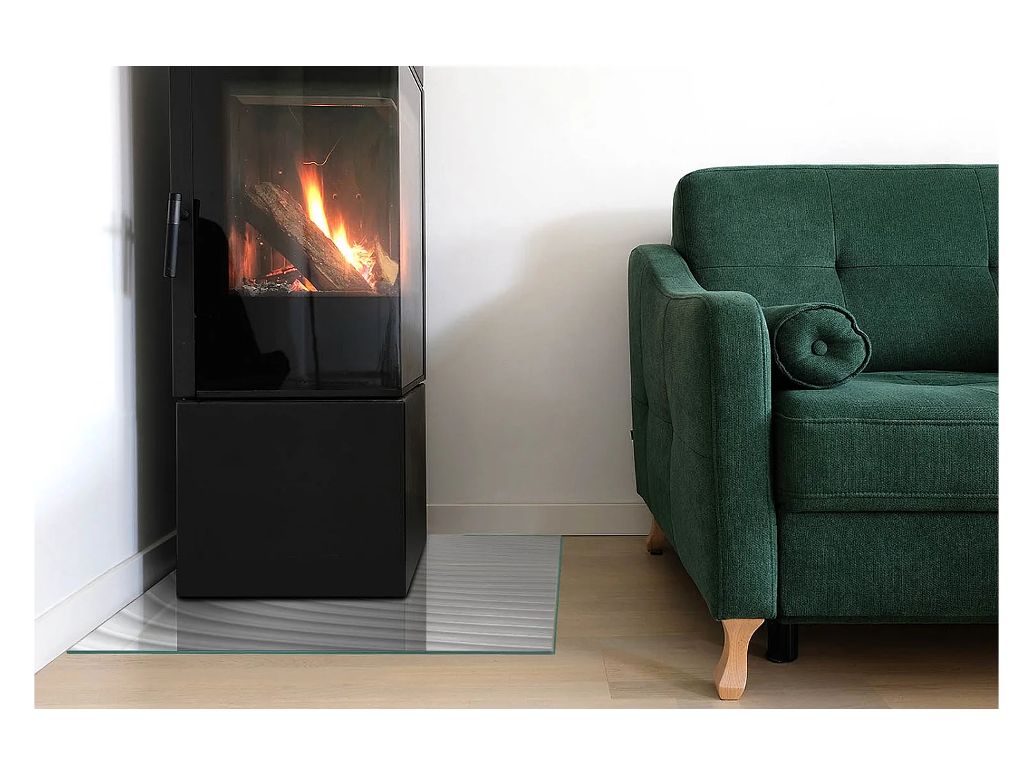 Glasplatte zum Schutz vor Funkenflug, Kaminauflage - Quadrat - 60x60 - Wellen aus zarten Linien