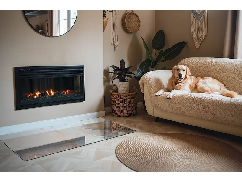 Glasplatte zum Schutz vor Funkenflug, Kaminauflage - Rechteck - 140x70 - Abstraktes fließendes Muster