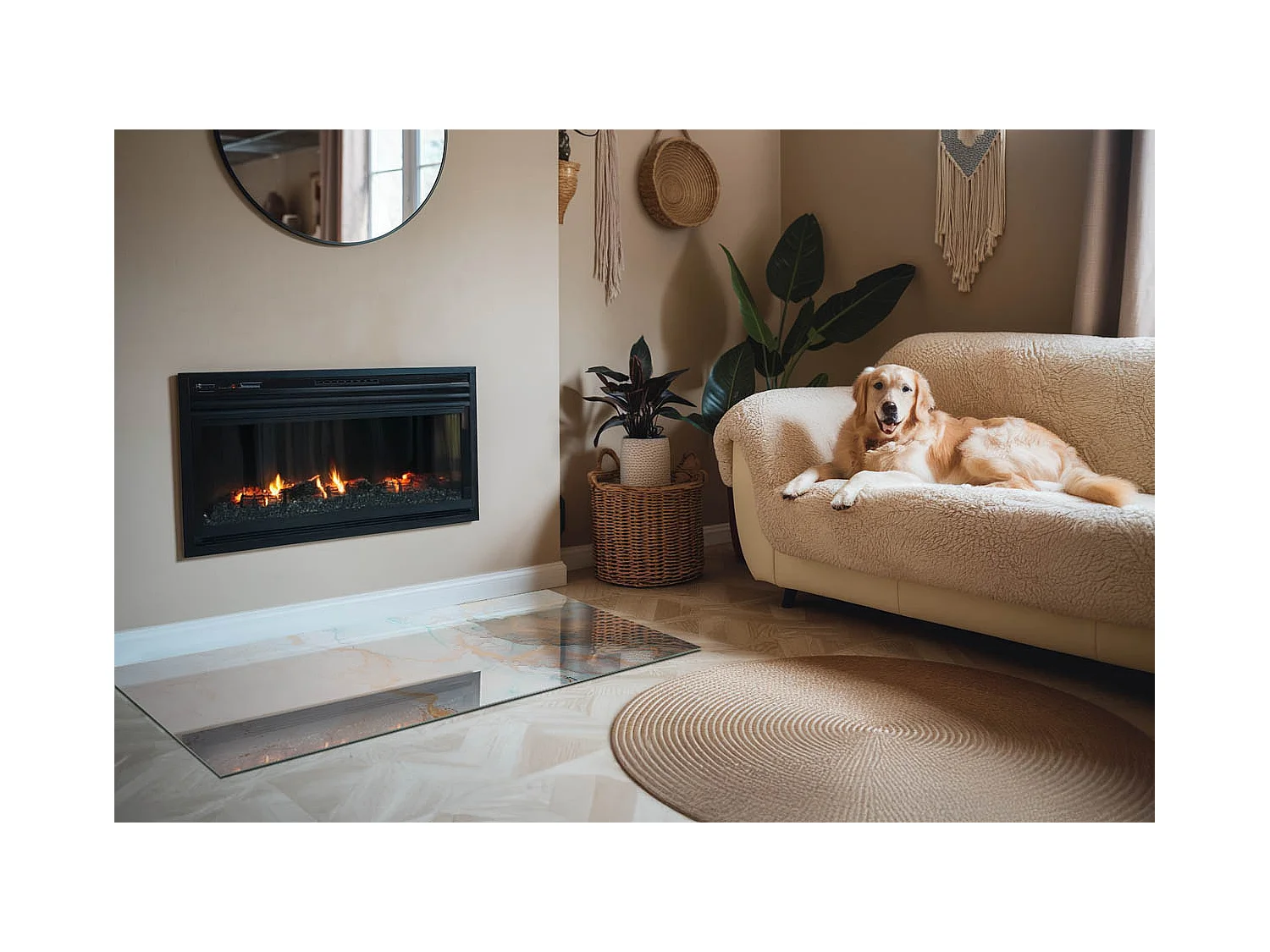 Glasplatte zum Schutz vor Funkenflug, Kaminauflage - Rechteck - 140x70 - Abstraktes fließendes Muster