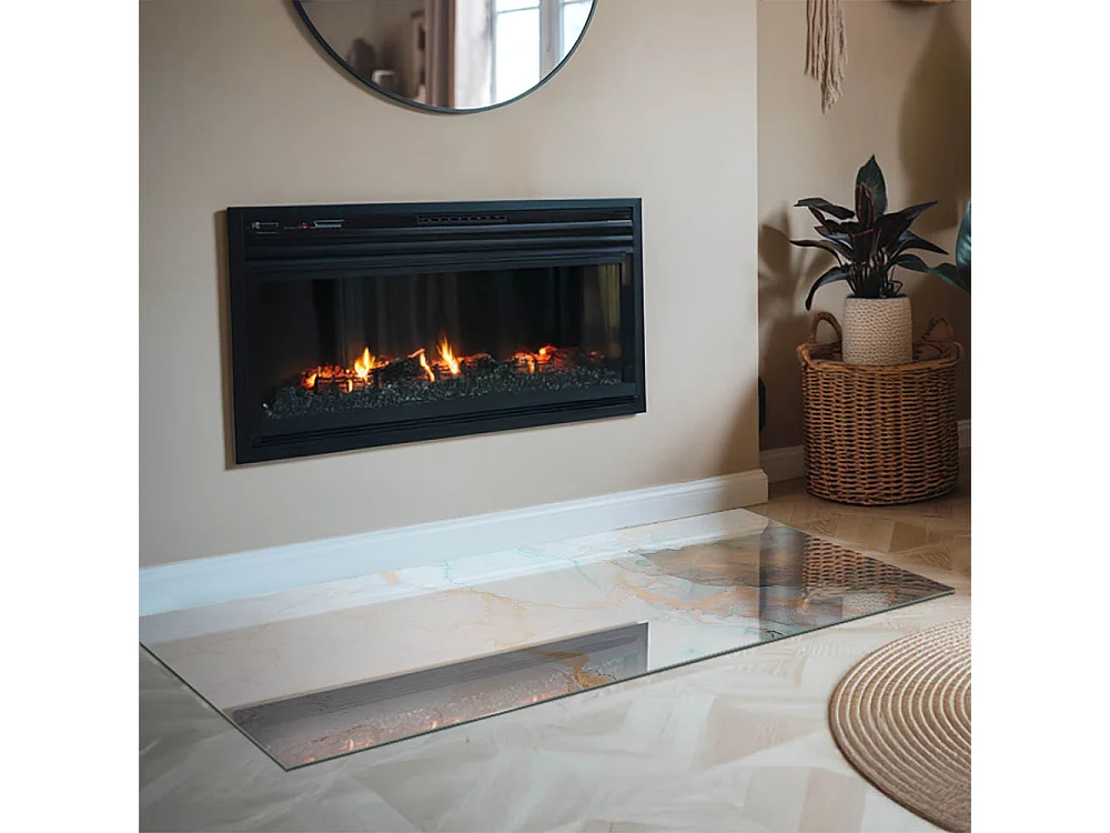 Glasplatte zum Schutz vor Funkenflug, Kaminauflage - Rechteck - 140x70 - Abstraktes fließendes Muster