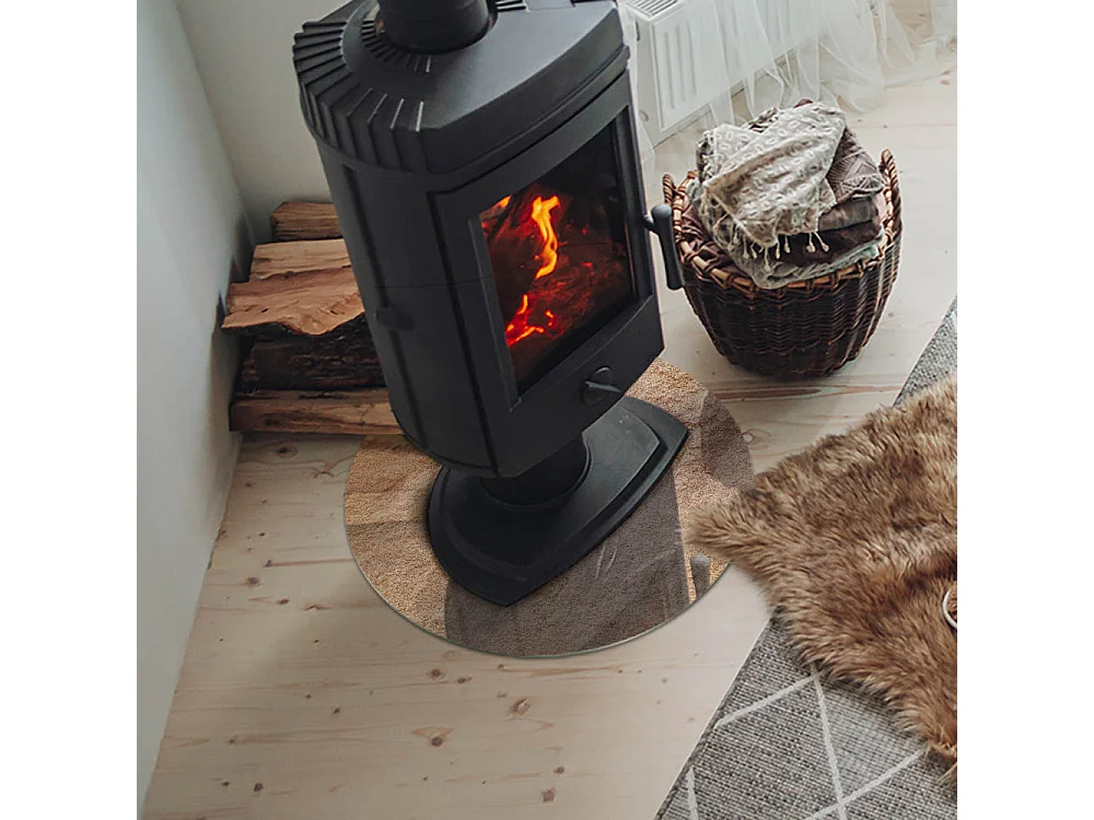 Glasplatte zum Schutz vor Funkenflug, Kaminauflage - Rad - 50x50 - Natursteinstruktur