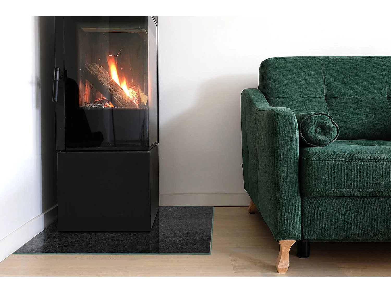 Glasplatte zum Schutz vor Funkenflug, Kaminauflage - Quadrat - 60x60 - Natursteinstruktur