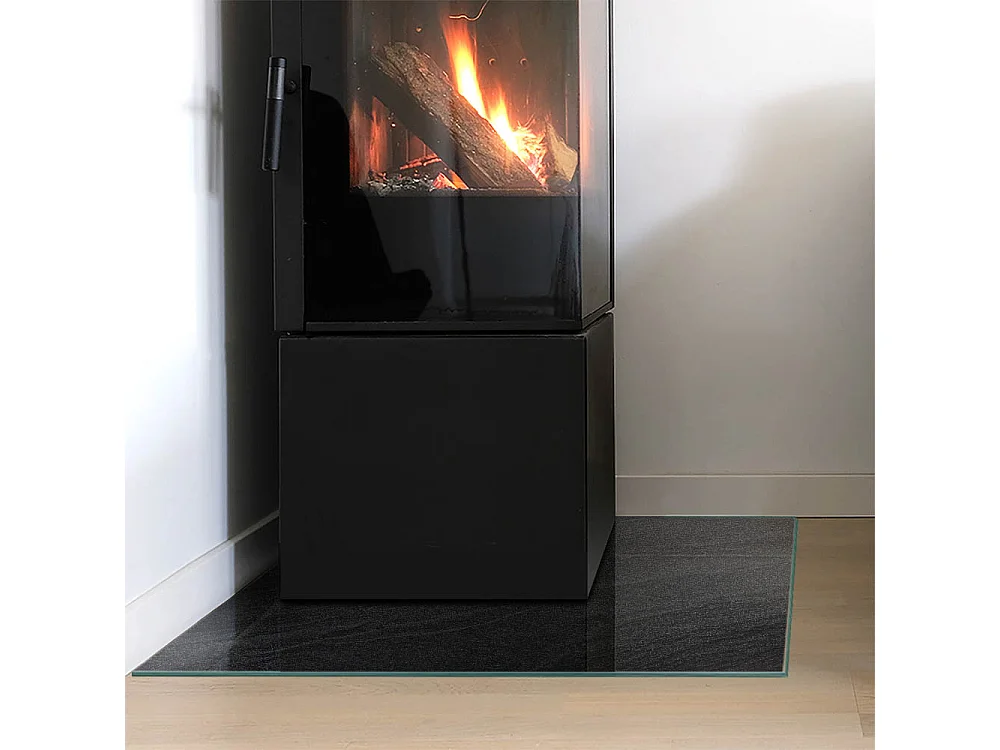 Glasplatte zum Schutz vor Funkenflug, Kaminauflage - Quadrat - 60x60 - Natursteinstruktur