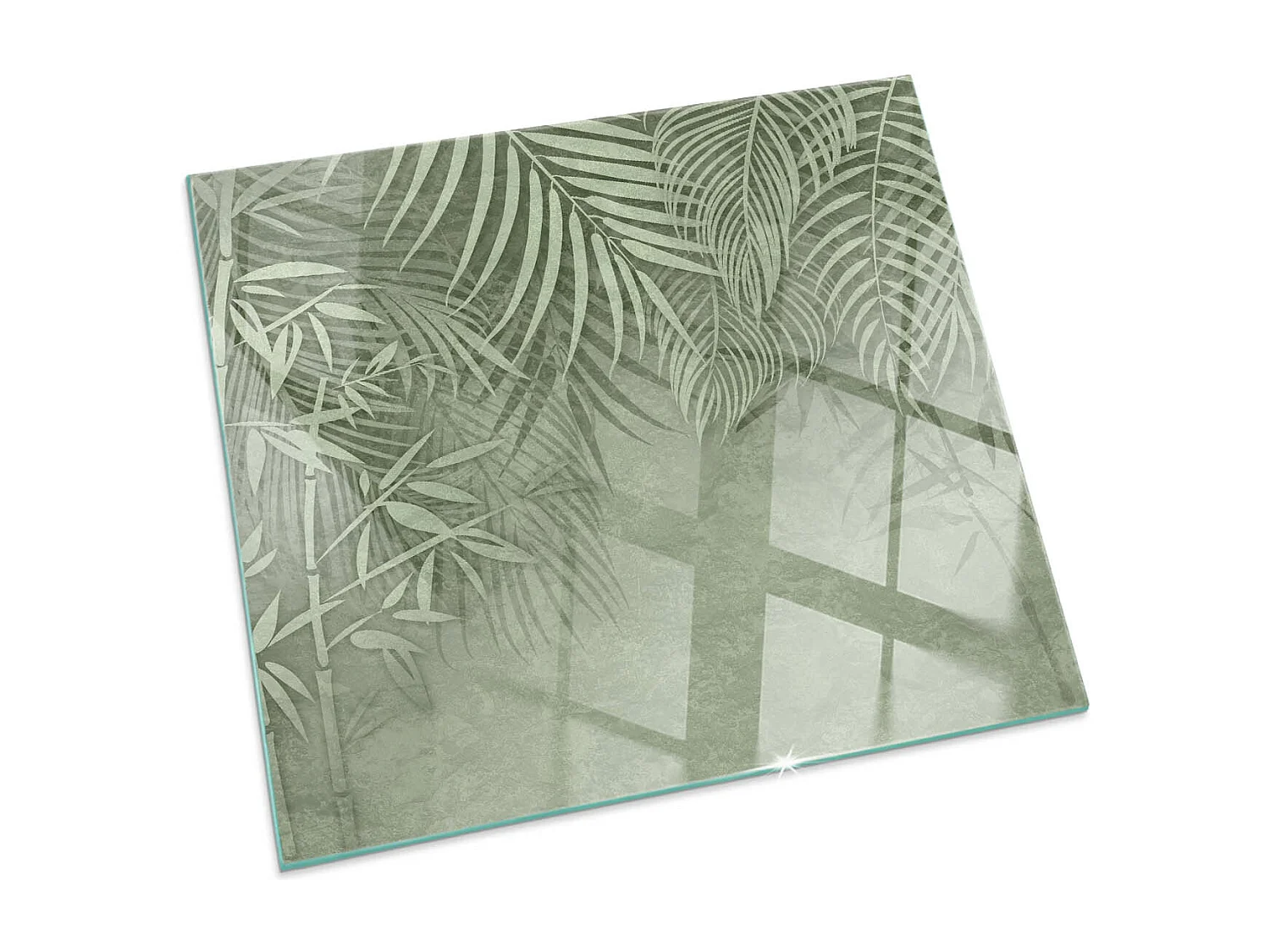 Glasplatte zum Schutz vor Funkenflug, Kaminauflage - Quadrat - 60x60 - Tropische Blätter im Hintergrund