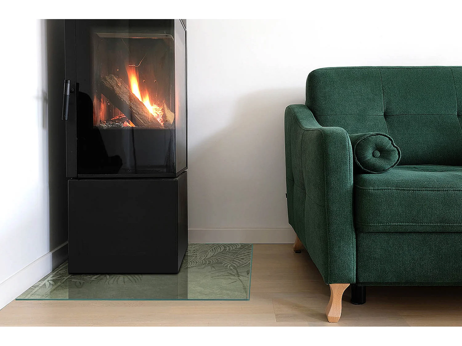 Glasplatte zum Schutz vor Funkenflug, Kaminauflage - Quadrat - 60x60 - Tropische Blätter im Hintergrund