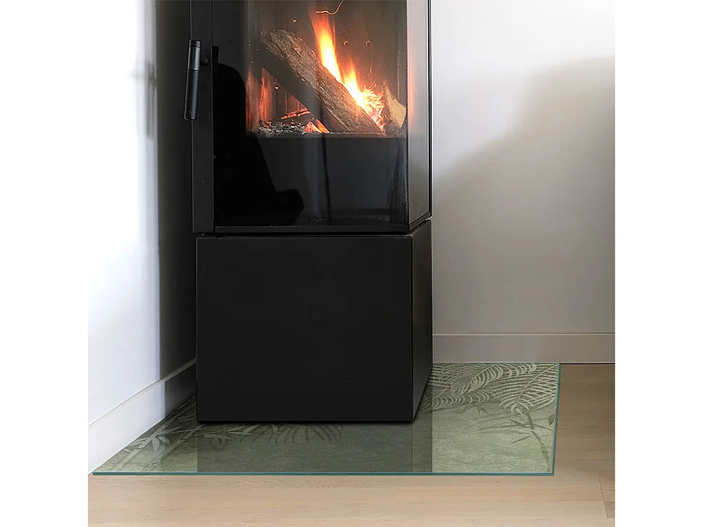 Glasplatte zum Schutz vor Funkenflug, Kaminauflage - Quadrat - 60x60 - Tropische Blätter im Hintergrund