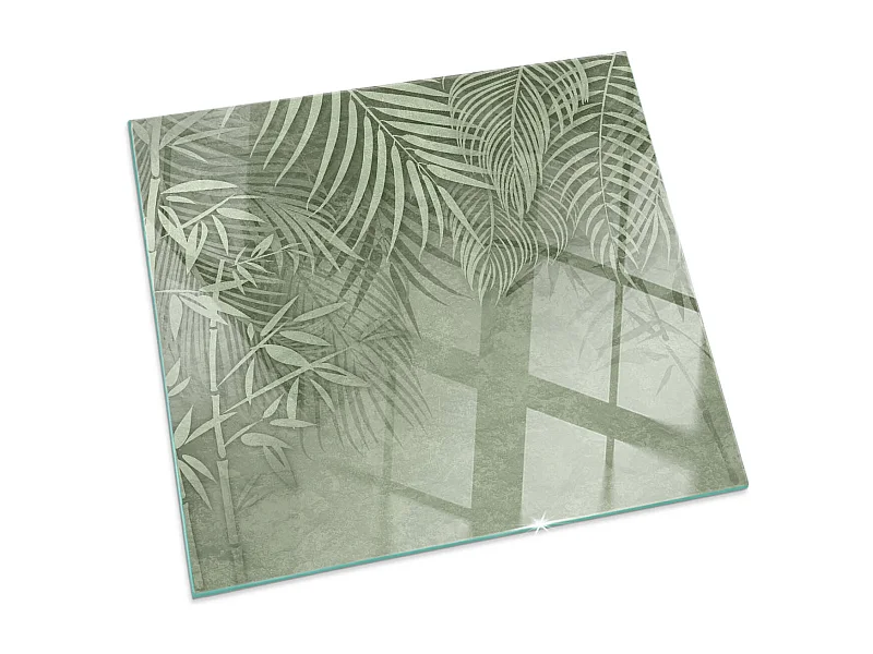 Glasplatte zum Schutz vor Funkenflug, Kaminauflage - Quadrat - 60x60 - Tropische Blätter im Hintergrund