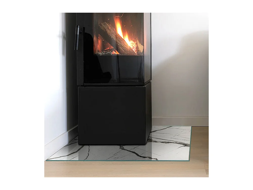 Plaque de sol en verre pour poêle - Carré - 60x60 - Modèle de veine de marbre