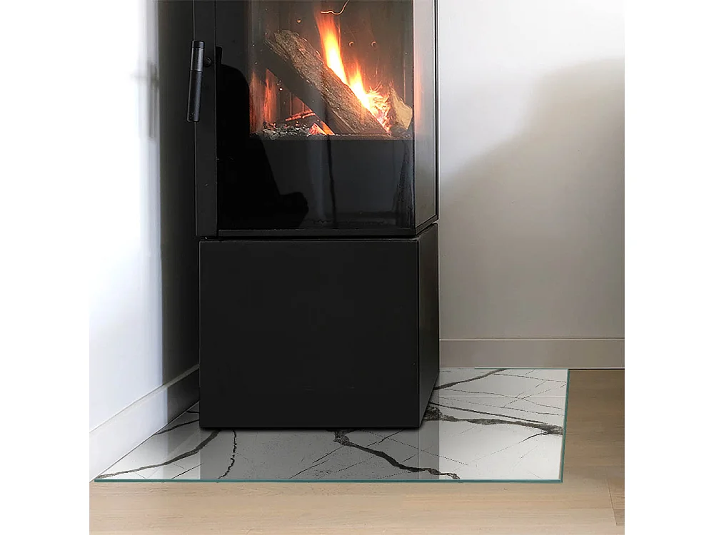 Glasplatte zum Schutz vor Funkenflug, Kaminauflage - Quadrat - 60x60 - Marmoradermuster