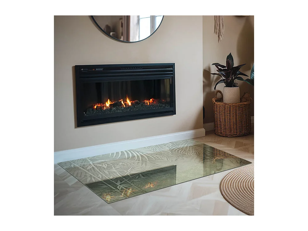 Vloerplaat voor houtkachel, onder open haard - Rechthoek - 120x80 - Tropische bladeren op de achtergrond