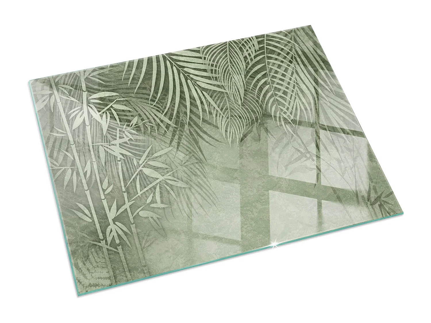 Glasplatte zum Schutz vor Funkenflug, Kaminauflage - Rechteck - 120x80 - Tropische Blätter im Hintergrund