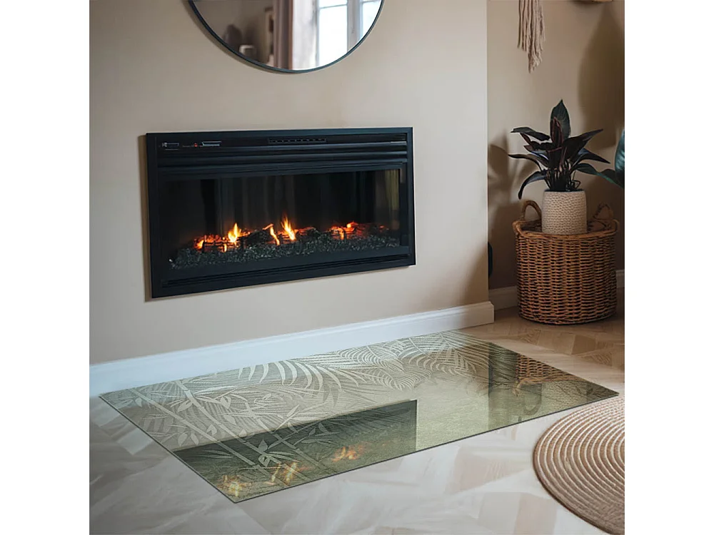 Glasplatte zum Schutz vor Funkenflug, Kaminauflage - Rechteck - 120x80 - Tropische Blätter im Hintergrund