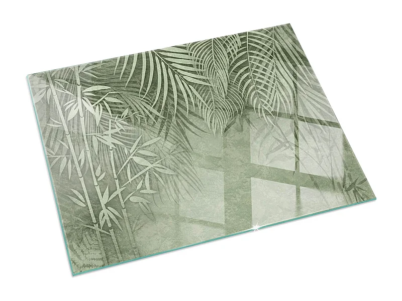 Glasplatte zum Schutz vor Funkenflug, Kaminauflage - Rechteck - 120x80 - Tropische Blätter im Hintergrund