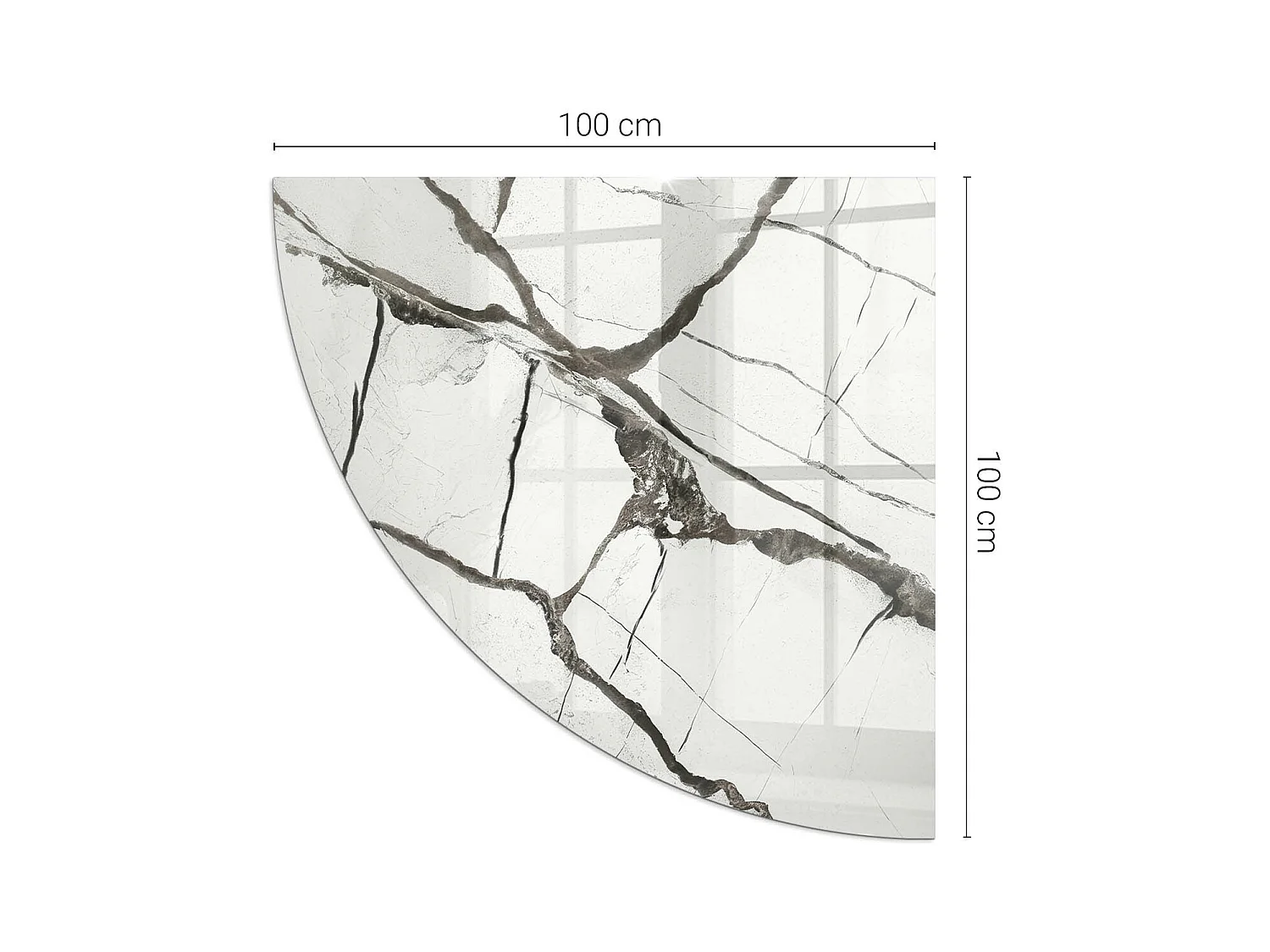 Plaque de sol en verre pour poêle - Un quart - 1/4 100x100 - Modèle de veine de marbre