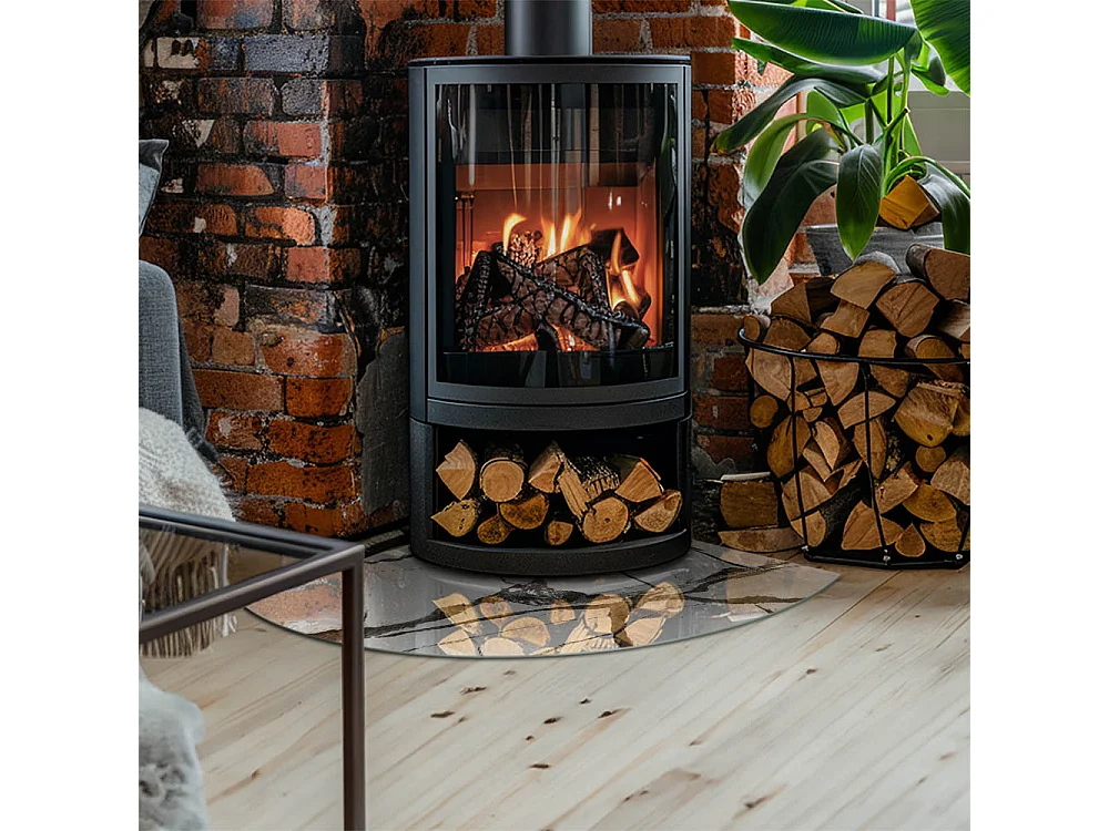 Glasplatte zum Schutz vor Funkenflug, Kaminauflage - Ein Viertel - 1/4 100x100 - Marmoradermuster