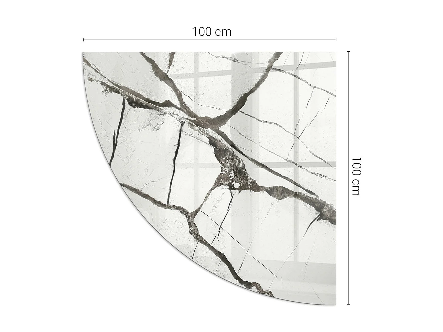 Glasplatte zum Schutz vor Funkenflug, Kaminauflage - Ein Viertel - 1/4 100x100 - Marmoradermuster