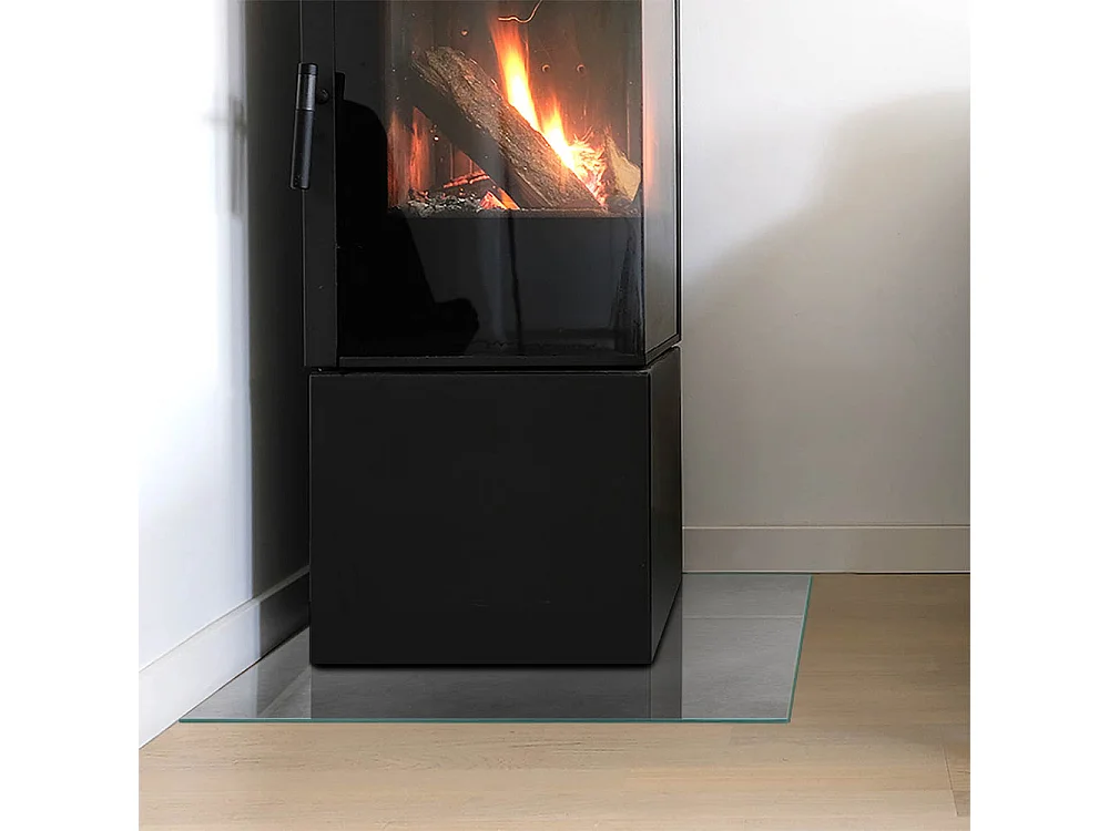 Glasplatte zum Schutz vor Funkenflug, Kaminauflage - Quadrat - 50x50 - Betontextur mit Wirkung