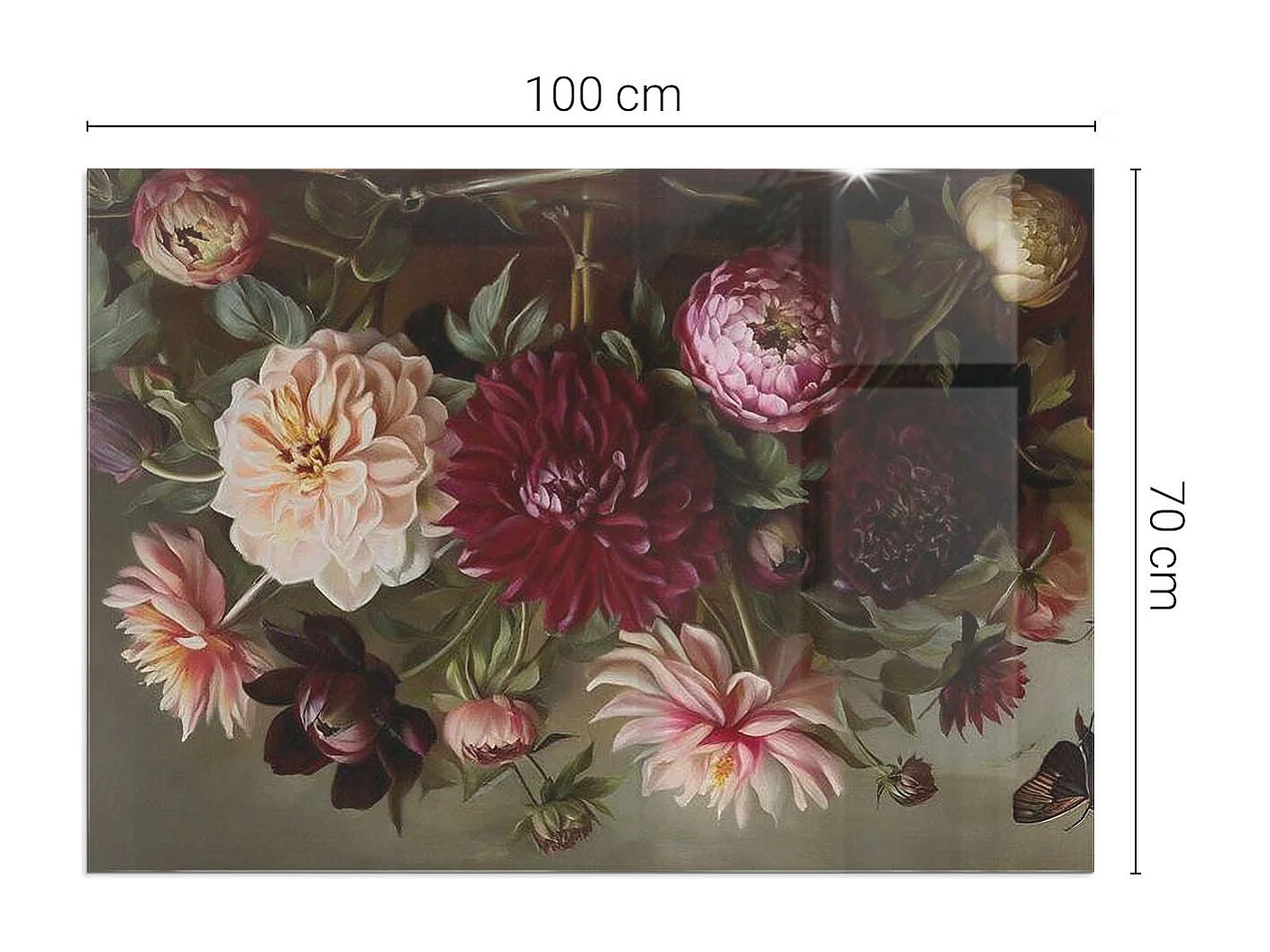 Plaque de sol en verre pour poêle - Rectangle - 100x70 - Bouquet floral en détail