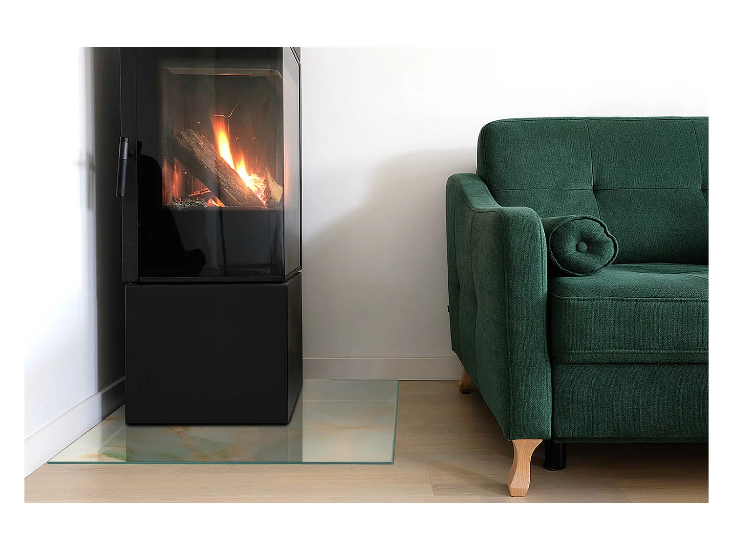 Plaque de sol en verre pour poêle - Carré - 60x60 - Modèle de marbre abstrait