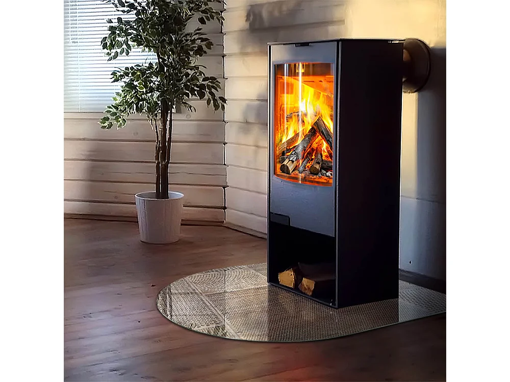 Glasplatte zum Schutz vor Funkenflug, Kaminauflage - halbrund - 100x100 - Tropische Blätter im Hintergrund