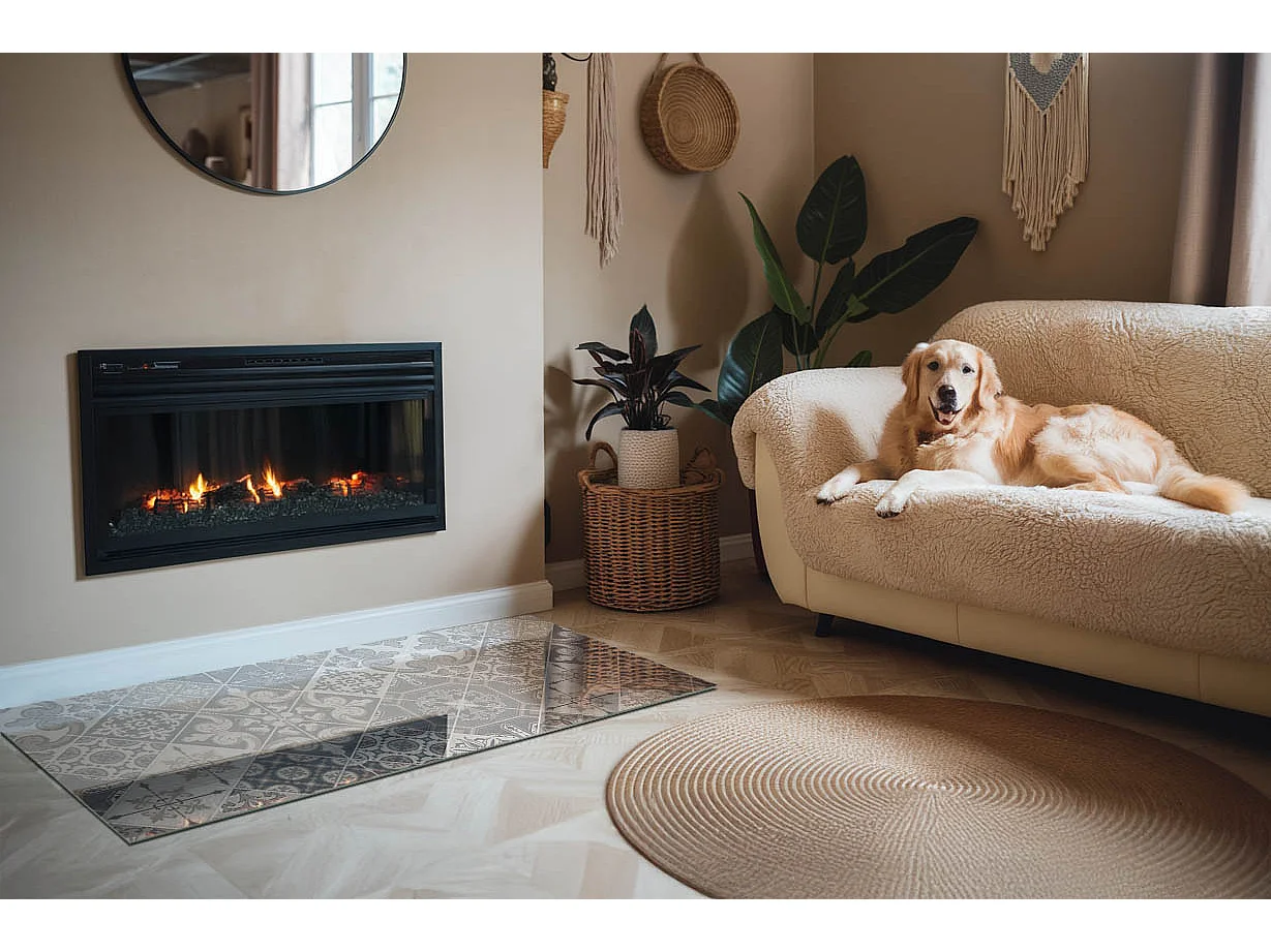 Plaque de sol en verre pour poêle - Rectangle - 140x70 - Modèle de mosaïque décorative