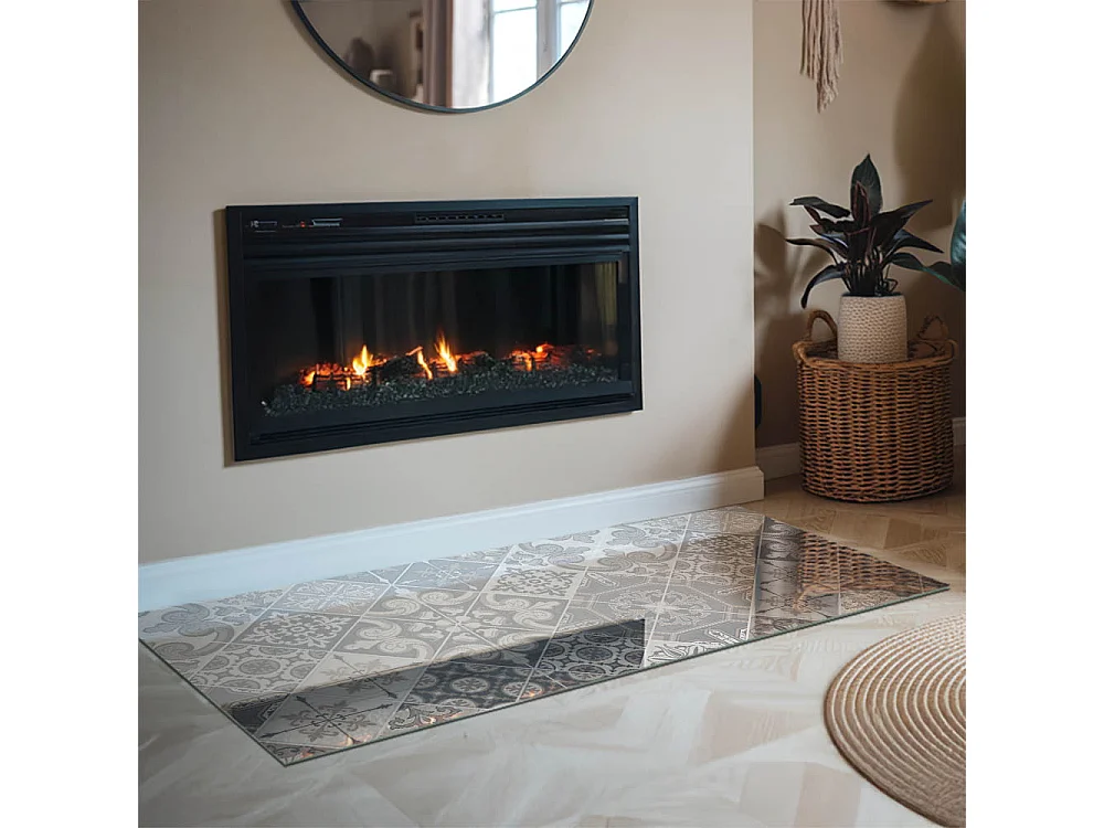 Plaque de sol en verre pour poêle - Rectangle - 140x70 - Modèle de mosaïque décorative