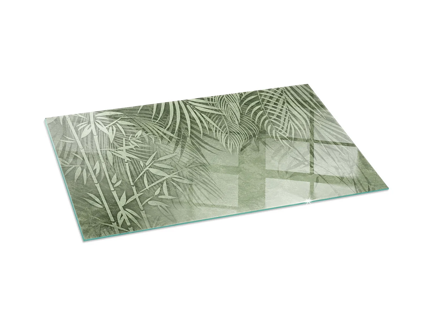 Glasplatte zum Schutz vor Funkenflug, Kaminauflage - Rechteck - 140x70 - Tropische Blätter im Hintergrund