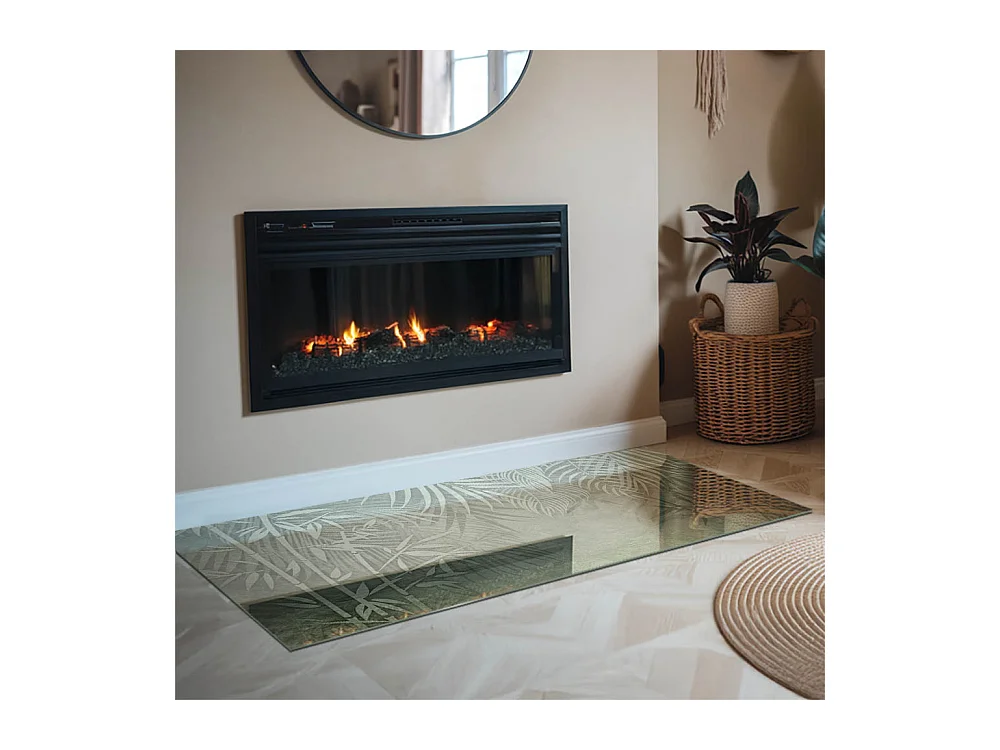 Glasplatte zum Schutz vor Funkenflug, Kaminauflage - Rechteck - 140x70 - Tropische Blätter im Hintergrund