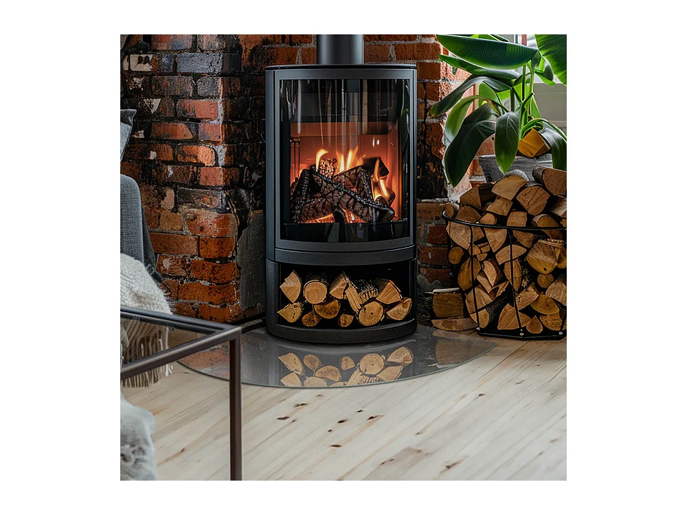 Plaque de sol en verre pour poêle - Un quart - 1/4 100x100 - Texture béton avec effet