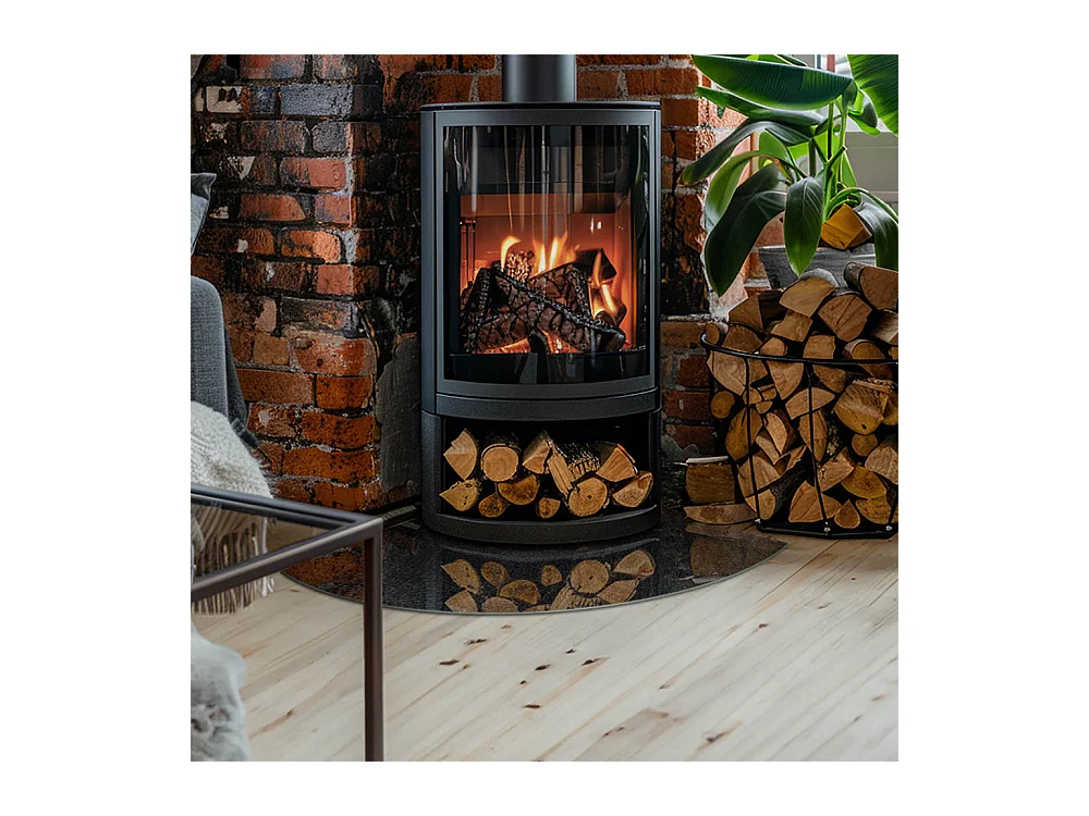 Plaque de sol en verre pour poêle - Un quart - 1/4 100x100 - Texture de pierre naturelle