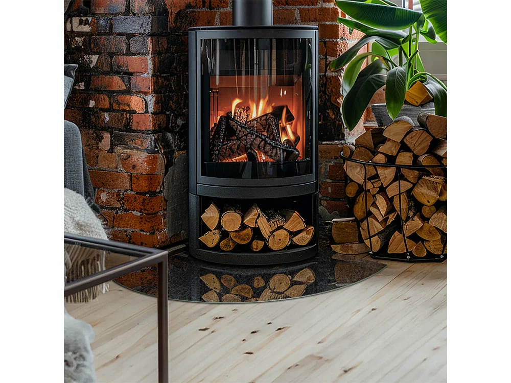 Plaque de sol en verre pour poêle - Un quart - 1/4 100x100 - Texture de pierre naturelle